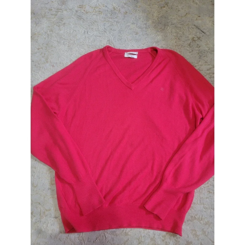 Christian Dior Vintage Pink V-Neck Sweater Mens XL Orlon Acrylic Made in USA